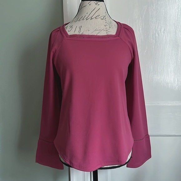 Ann TAYLOR Ladder Trim Square Neck Top - Raspberry - Picture 1 of 10
